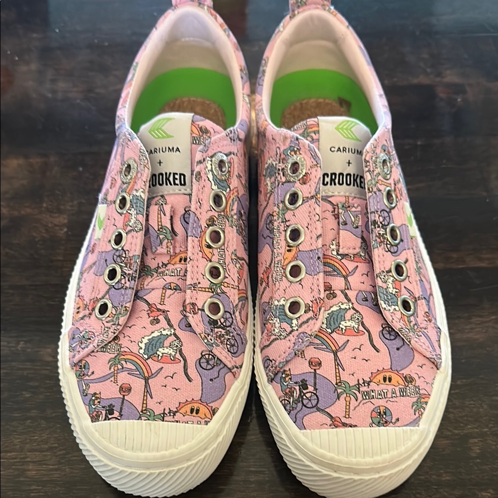 Cariuma Pink Sneakers with Whimsical Print